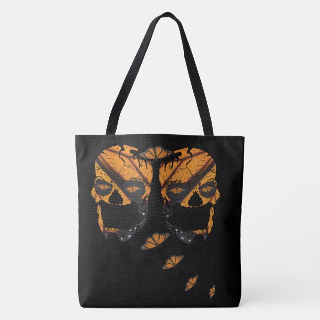 Monarch Butterfly Skulls Tote Bag (Front)