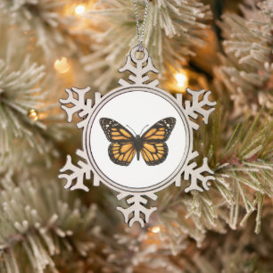 Monarch butterfly snowflake pewter christmas ornament
