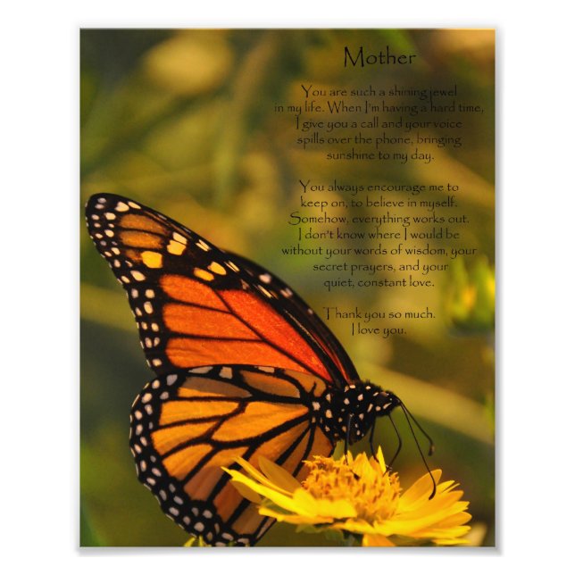 Monarch Butterfly "Thank You Mother" Photo Print (Front)