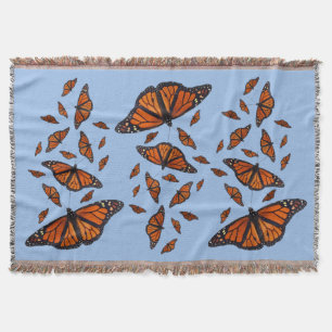 Monarch Butterfly Throw Blanket (Sky Blue)
