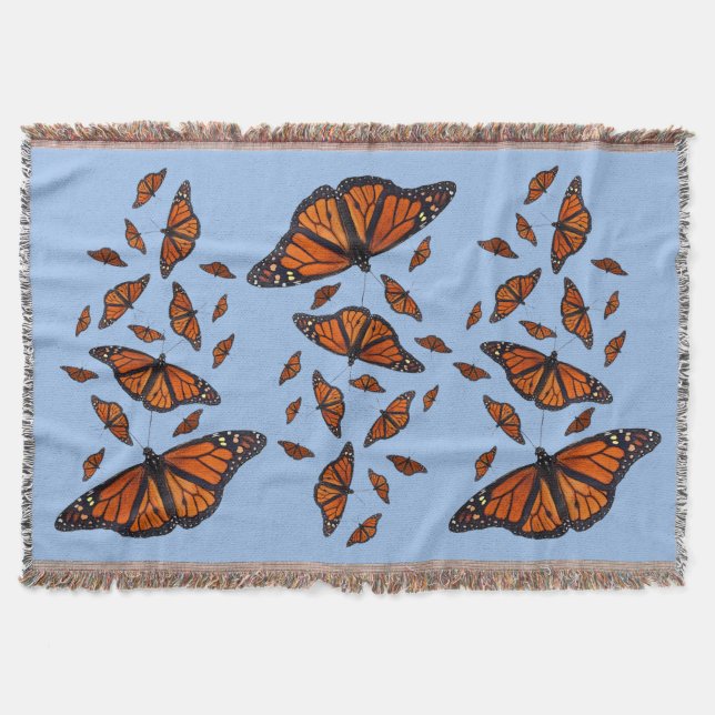 Monarch Butterfly Throw Blanket (Sky Blue) (Front)