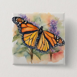 Monarch Butterfly Watercolor Print 15 Cm Square Badge