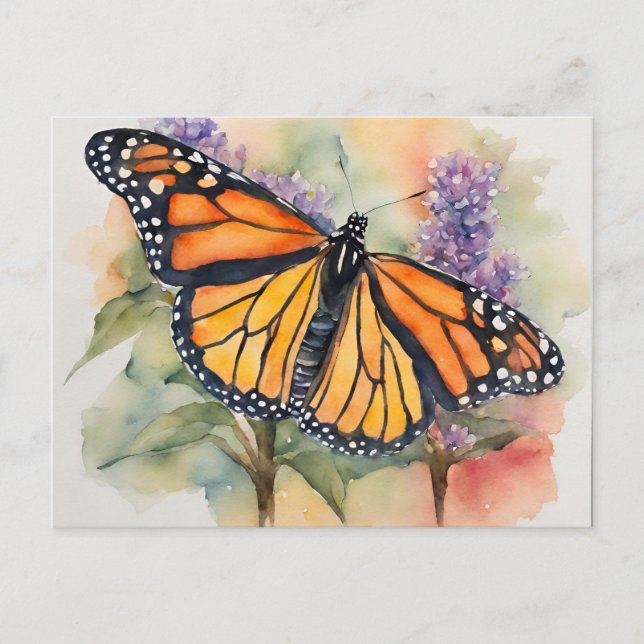  Monarch Butterfly Watercolor Print Holiday Postcard (Front)