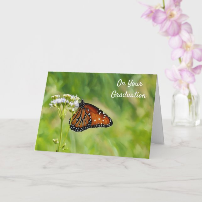 Monarch Butterfly Wildflowers Blessings Graduation Card (Orchid)