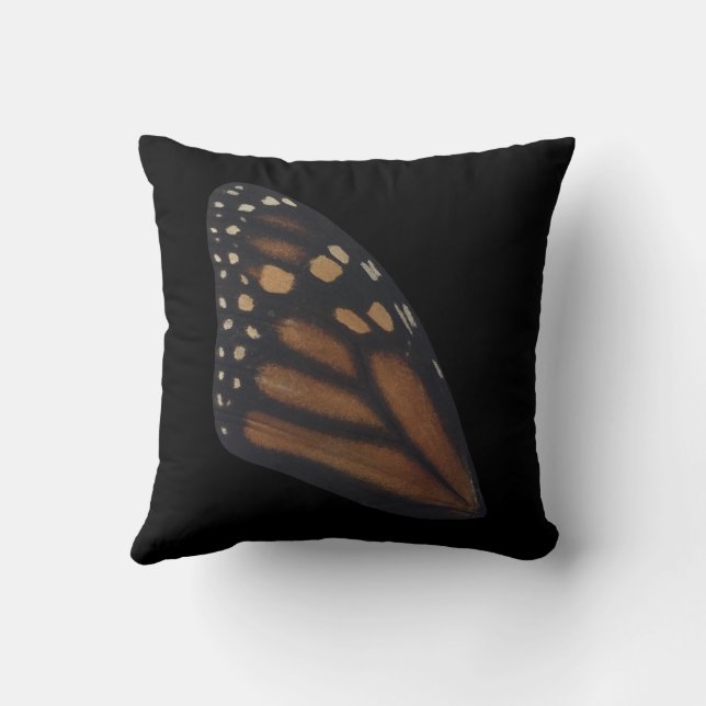 Monarch Butterfly Wing On Black Cushion (Back)