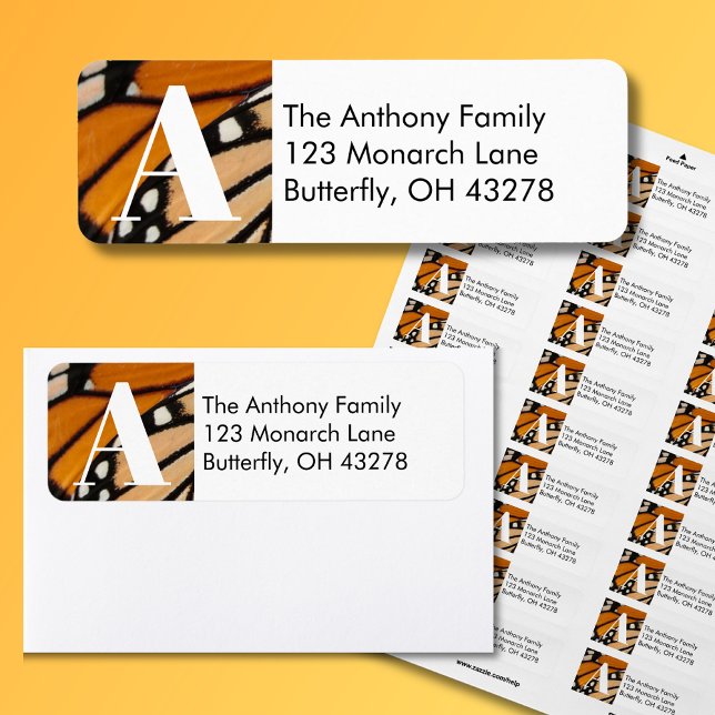 Monarch Butterfly Wing Return Address Label (Monarch Butterfly Return Address Labels with Monogram Initial is a beautiful addition for your mail.)