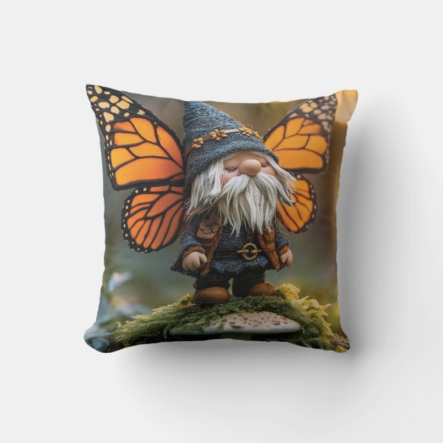 Monarch Butterfly Winged Gnome - Fantasy Creature Cushion (Front)