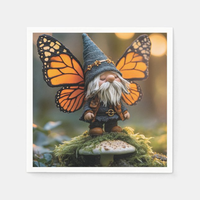 Monarch Butterfly Winged Gnome - Fantasy Creature Napkin (Front)
