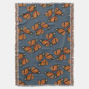 Monarch Butterfly Wings Mosaic on Slate Grey Throw Blanket