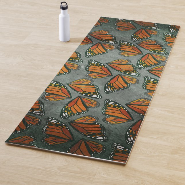 Monarch Butterfly Wings Muted Marbled Green Grey Yoga Mat (In Situ)