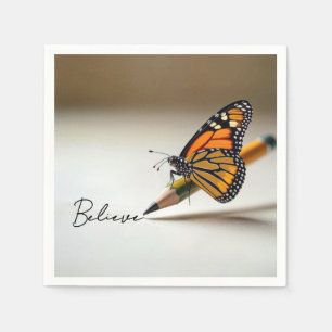 Monarch Butterfly With Believe Text Napkin