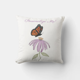 Monarch Butterfly with Purple Cone Flower Cushion