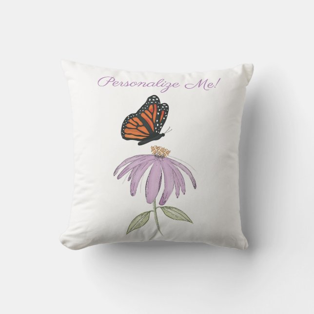 Monarch Butterfly with Purple Cone Flower Cushion (Front)