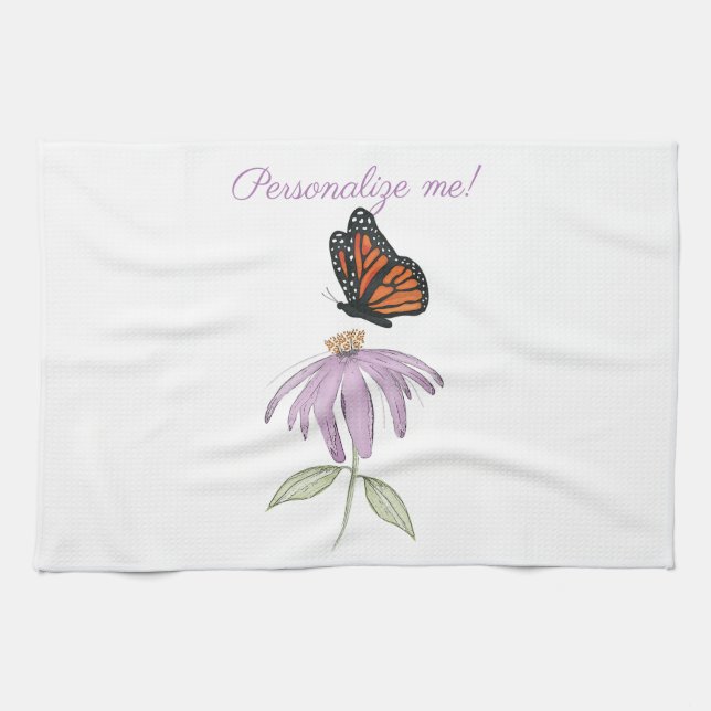 Monarch Butterfly with Purple Cone Flower Tea Towel (Horizontal)