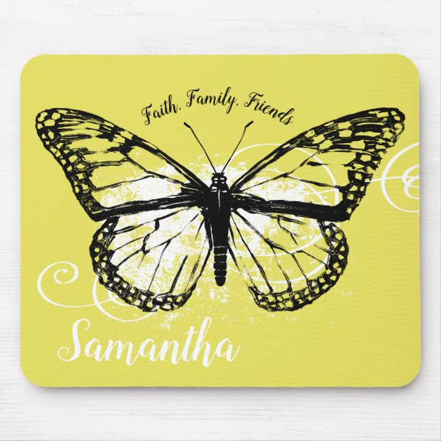 Monarch Butterfly Yellow Inspirational Mouse Pad (Front)