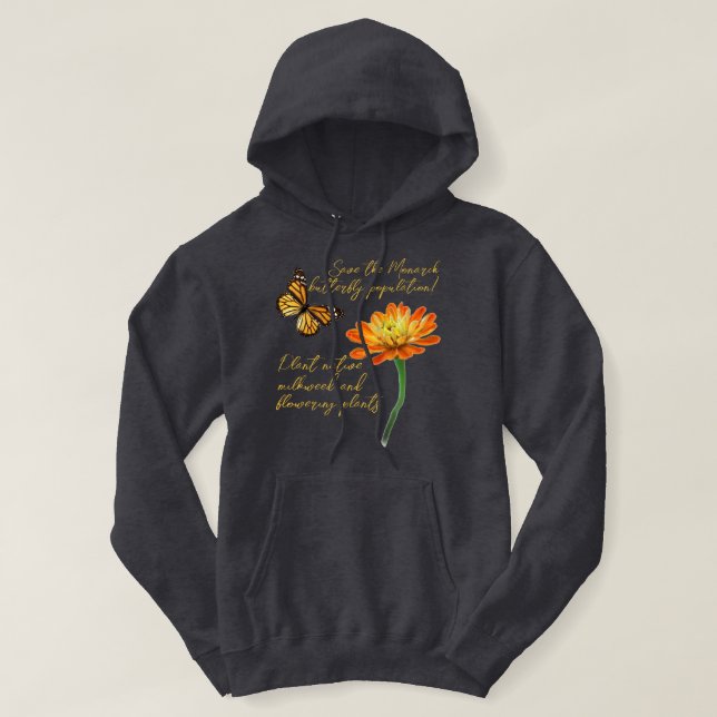 Monarch butterfly, Zinnia flower, Hoodie (Design Front)