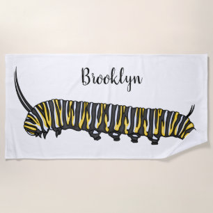Monarch caterpillar cartoon illustration  beach towel