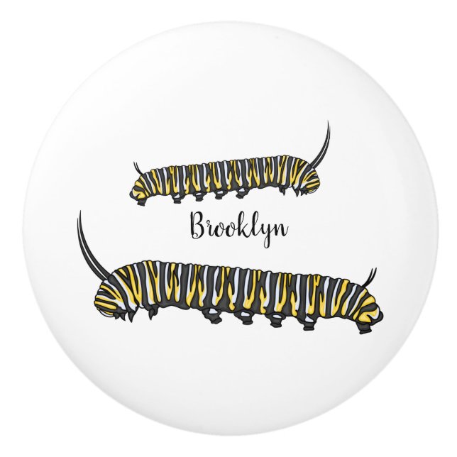 Monarch caterpillar cartoon illustration  ceramic knob (Front)