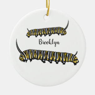 Monarch caterpillar cartoon illustration  ceramic ornament