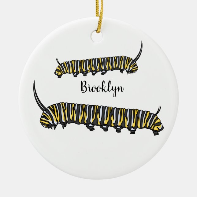 Monarch caterpillar cartoon illustration  ceramic ornament (Front)