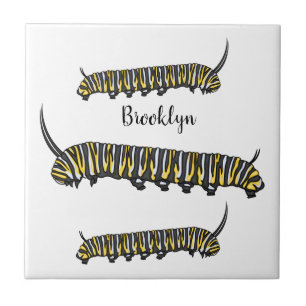 Monarch caterpillar cartoon illustration  ceramic tile