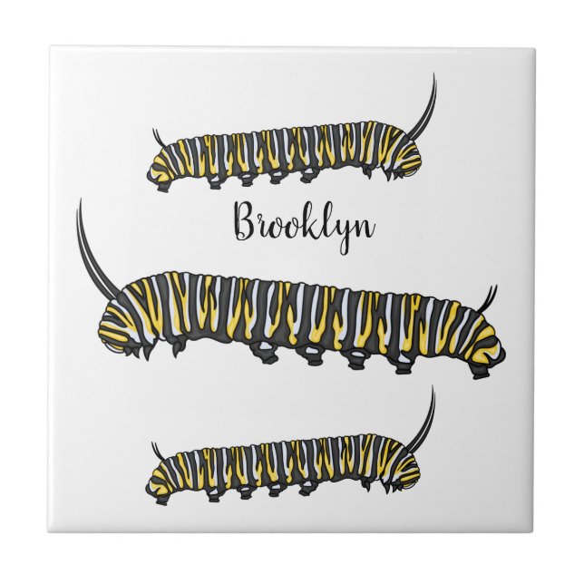 Monarch caterpillar cartoon illustration  ceramic tile (Front)