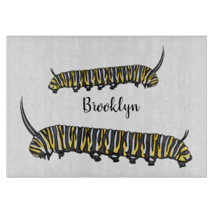 Monarch caterpillar cartoon illustration  cutting board