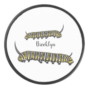Monarch caterpillar cartoon illustration hockey puck