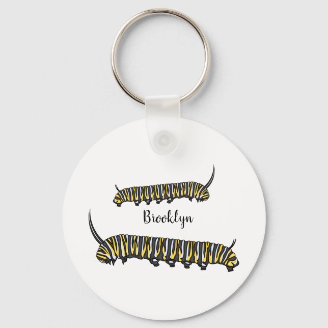 Monarch caterpillar cartoon illustration  key ring (Front)