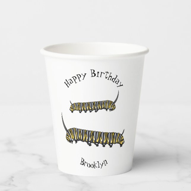 Monarch caterpillar cartoon illustration  paper cups (Front)
