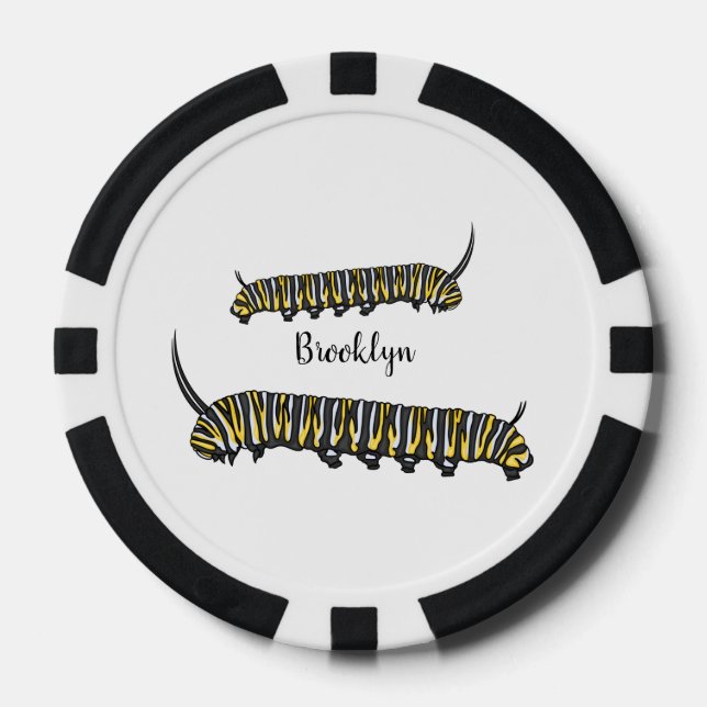 Monarch caterpillar cartoon illustration  poker chips (Front)