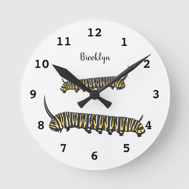 Monarch caterpillar cartoon illustration  round clock (Front)