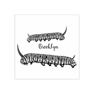 Monarch caterpillar cartoon illustration  rubber stamp