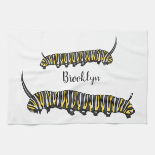 Monarch caterpillar cartoon illustration tea towel