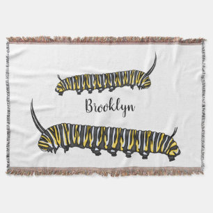 Monarch caterpillar cartoon illustration throw blanket