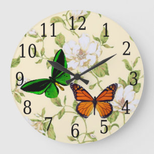 Monarch & Green Butterfly On Dogwood Flowers Clock