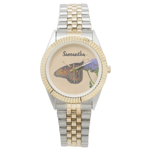 Monarch on Purple Flower Nature Photo Butterfly Watch (Front)