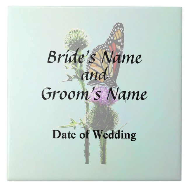 Monarch on Thistle Wedding Products Ceramic Tile (Front)