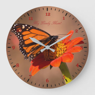 Monarch on Tithonia Mothers Day gifts Large Clock