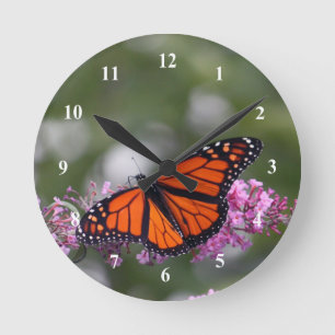Monarch Orange Butterfly Floral Photo Round Clock