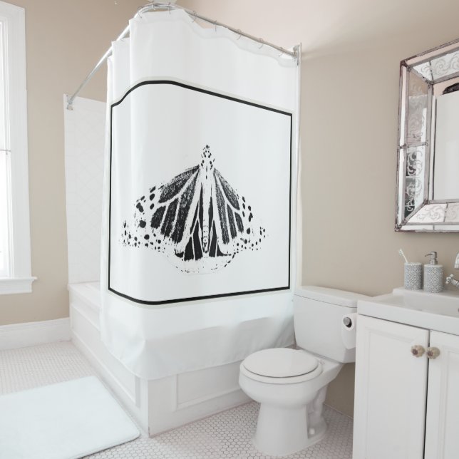 Monarch outline shower curtain (In Situ)