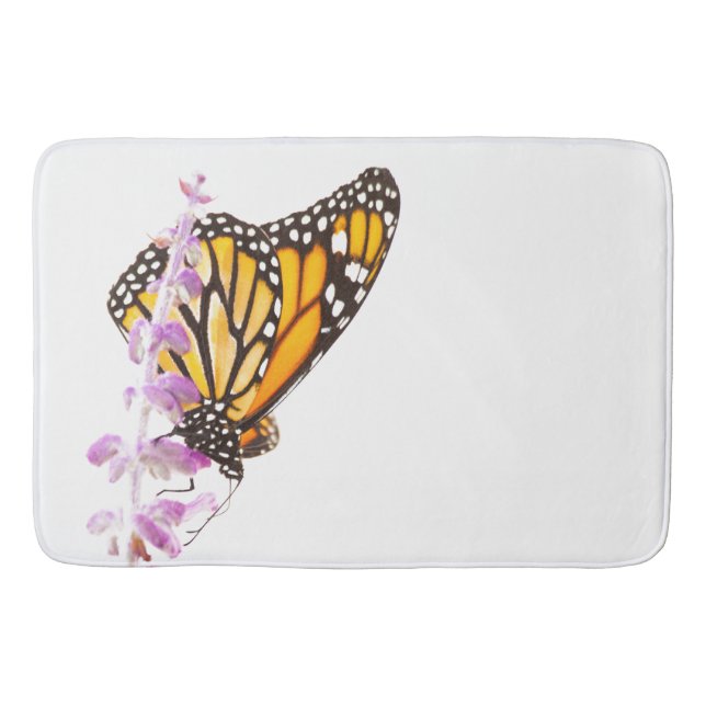 Monarch perched on lavender bath mat (Front)