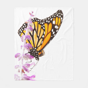 Monarch perched on lavender fleece blanket