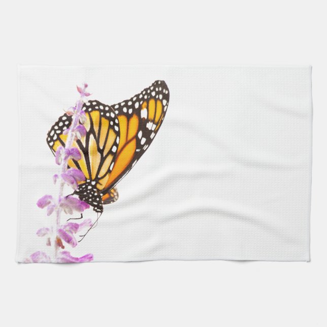 Monarch perched on lavender tea towel (Horizontal)