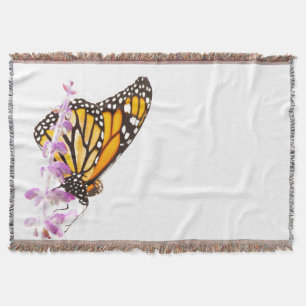 Monarch perched on lavender throw blanket