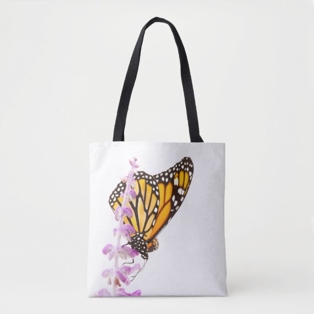 Monarch perched on lavender tote bag (Front)