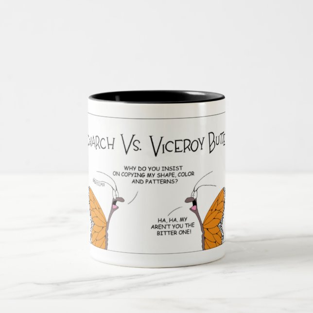Monarch Vs. Viceroy Butterfly Two-Tone Coffee Mug (Center)