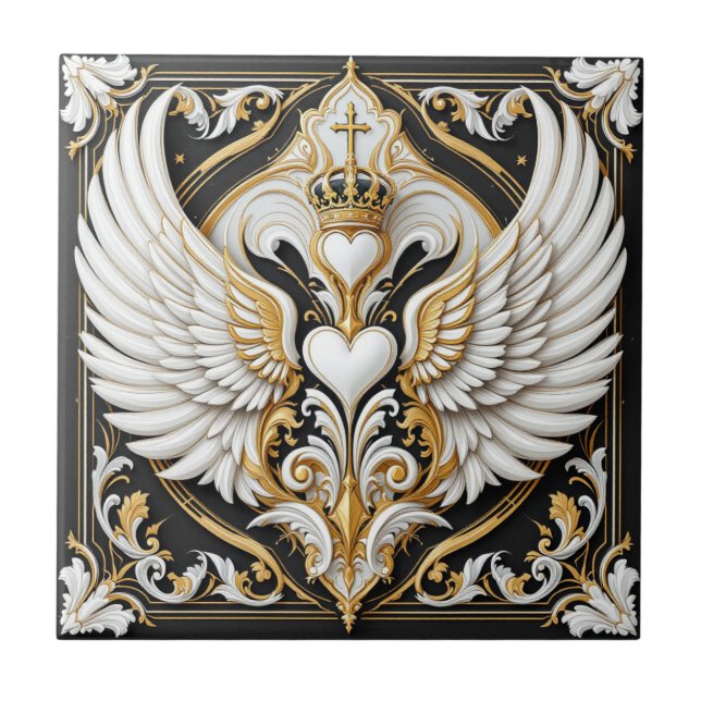  Monarch Winged Heart Design Ceramic Tile (Front)