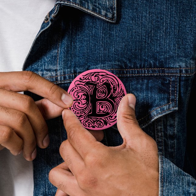 Monarchia Black  "B" 6 Cm Round Badge (Monarchia Black Monogram B Button Initial B pinback button letter B Badge)