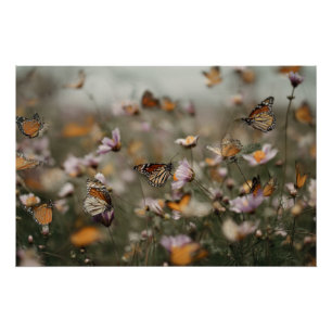 Monarchs & Wildflowers Golden Hour Dreamscape Poster